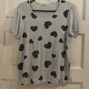 Love + Lace, Medium, Light Grey & Black Heart T-Shirt